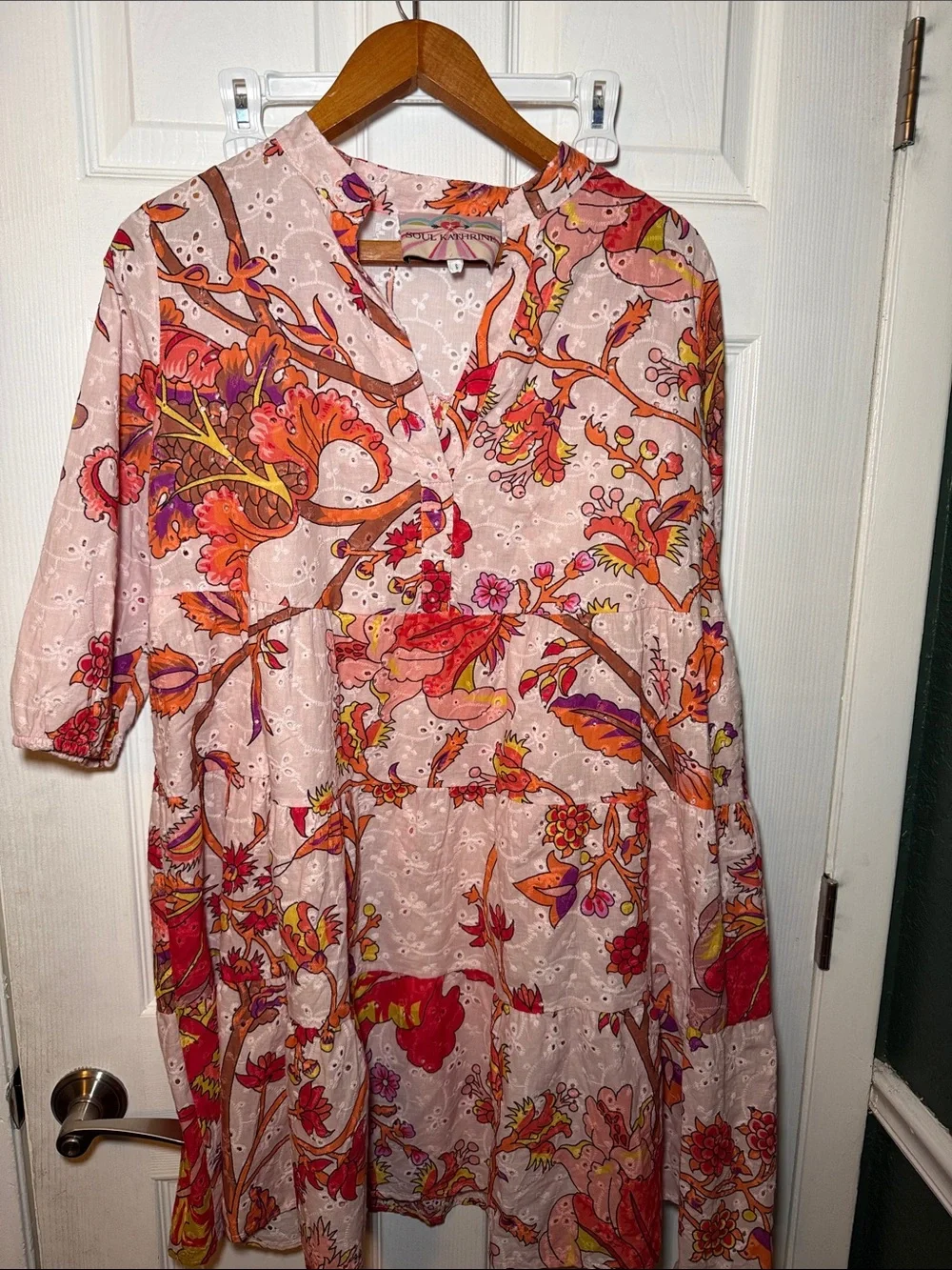 NEW! Soul Kathrine Colorful Bohemian Long Sleeve Cotton Dress Size Small